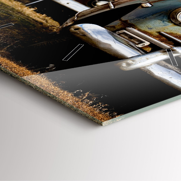 Square glass wall clock Old cars