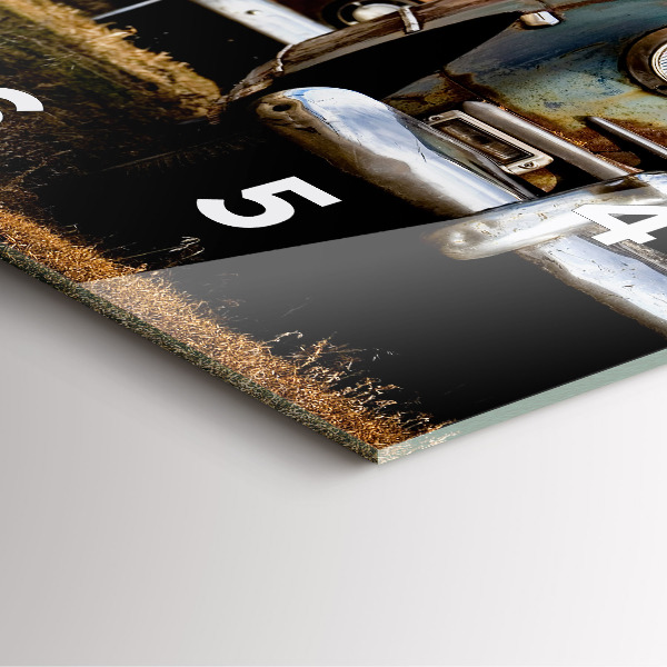Square glass wall clock Old cars