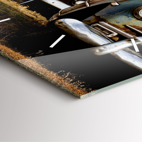 Square glass wall clock Old cars