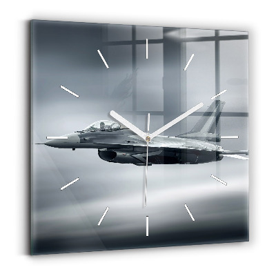 Square glass wall clock Military aircraft in flight