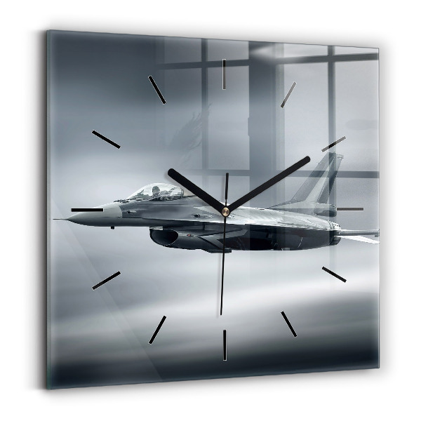 Square glass wall clock Military aircraft in flight