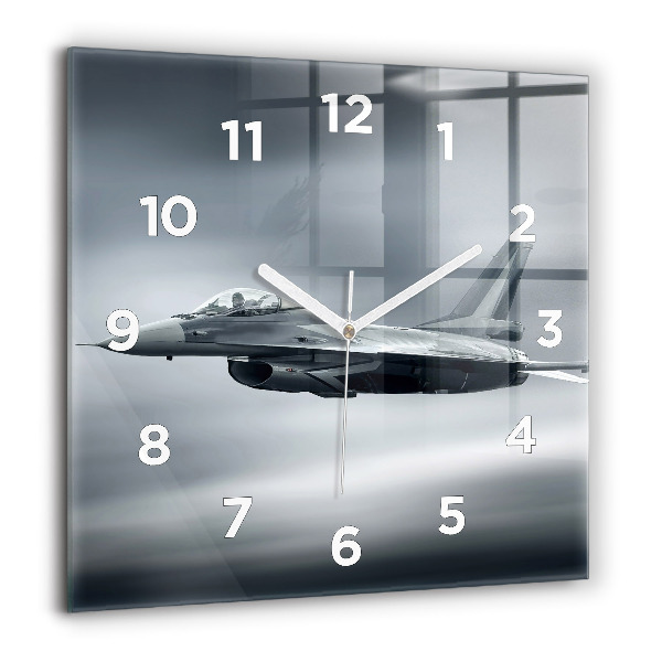 Square glass wall clock Military aircraft in flight