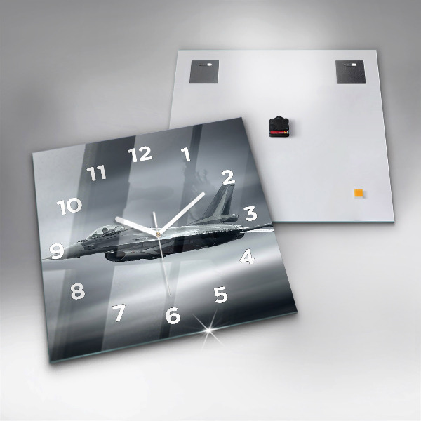 Square glass wall clock Military aircraft in flight