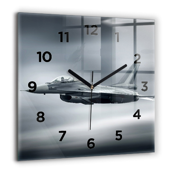 Square glass wall clock Military aircraft in flight