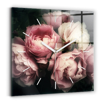 Square glass wall clock Bouquet of pink roses