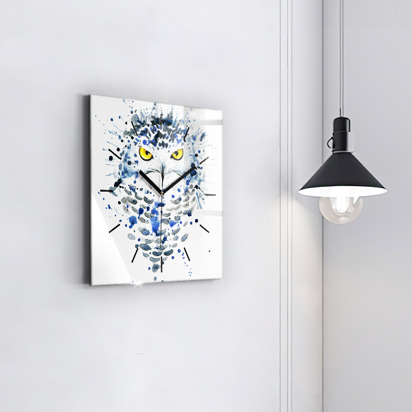 Square glass wall clock Owl look