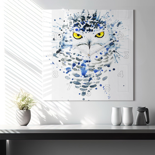 Square glass wall clock Owl look
