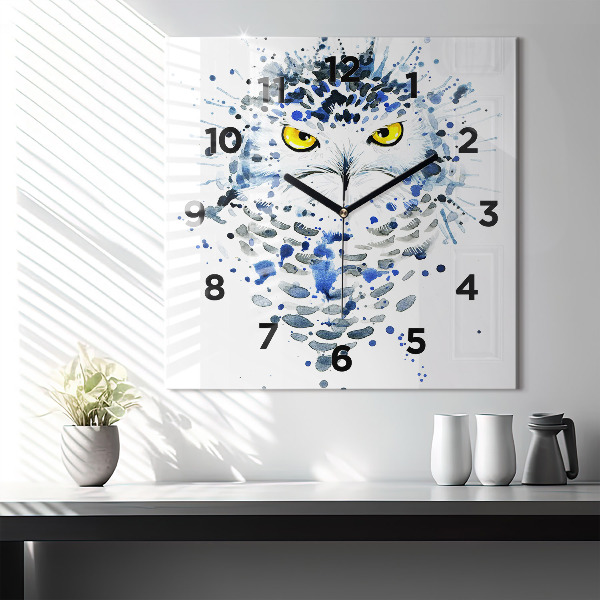 Square glass wall clock Owl look
