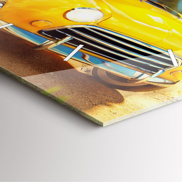 Square glass wall clock Car with surfboard