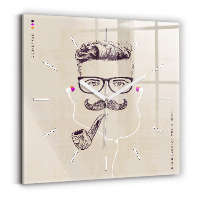 Square glass wall clock Man with a pipe