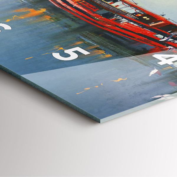 Square glass wall clock Fishing boat in port