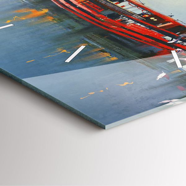 Square glass wall clock Fishing boat in port