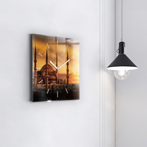 Square glass wall clock Mosque in Istanbul