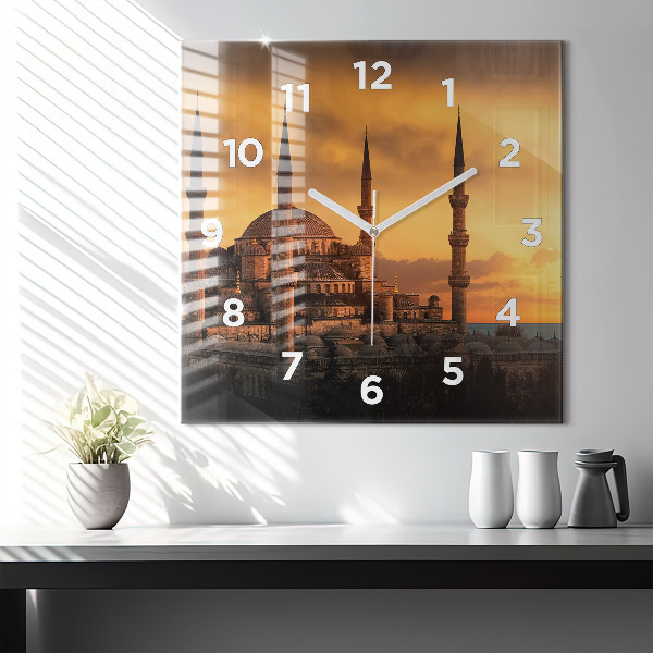 Square glass wall clock Mosque in Istanbul