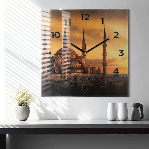 Square glass wall clock Mosque in Istanbul
