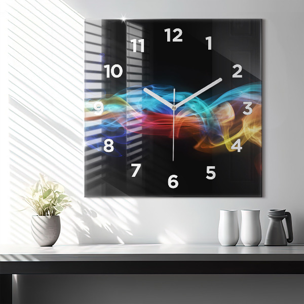 Square glass wall clock Abstract colorful lines