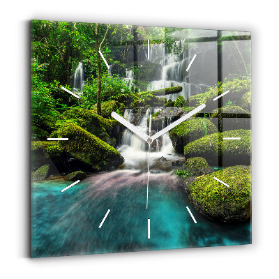 Square glass wall clock Waterfall Thailand