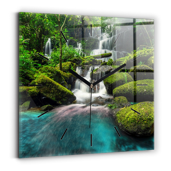 Square glass wall clock Waterfall Thailand