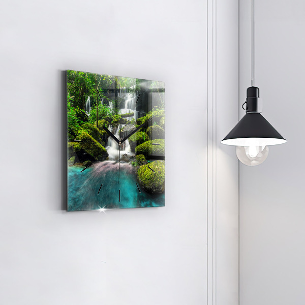 Square glass wall clock Waterfall Thailand