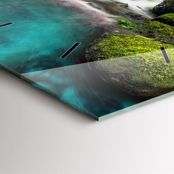 Square glass wall clock Waterfall Thailand