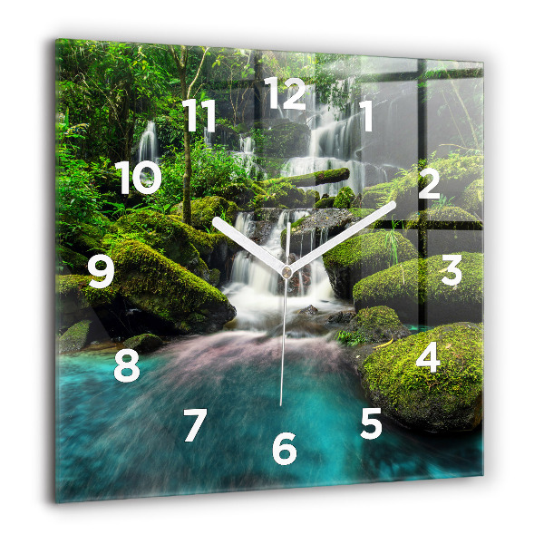 Square glass wall clock Waterfall Thailand