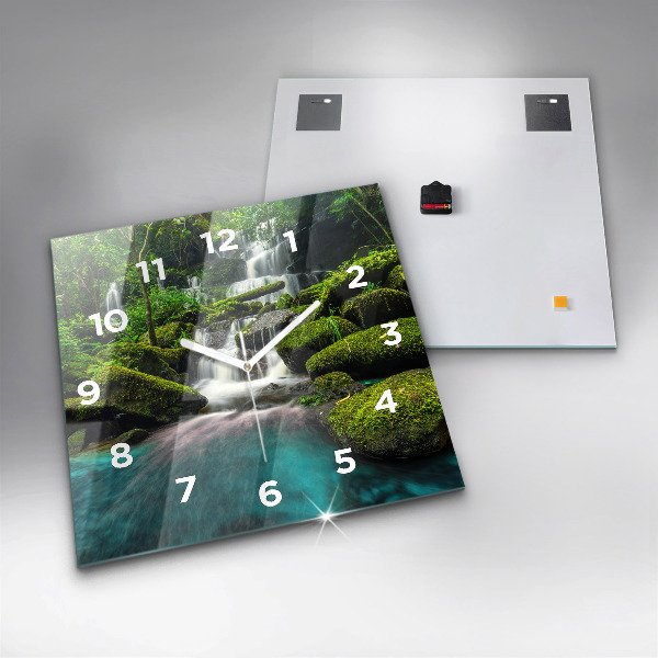 Square glass wall clock Waterfall Thailand