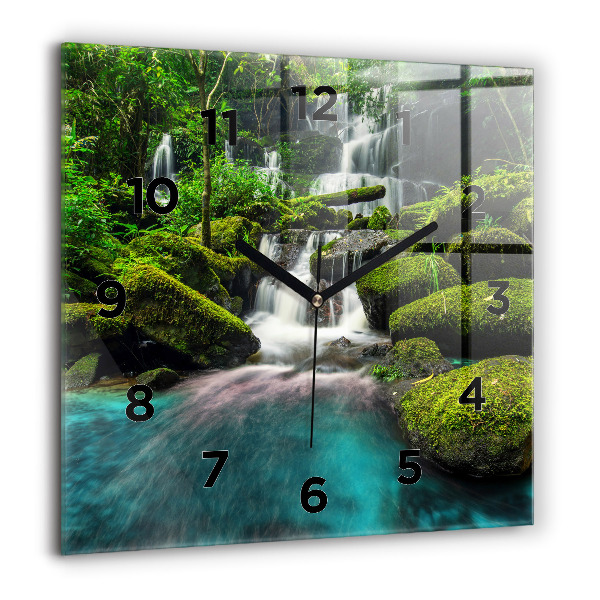 Square glass wall clock Waterfall Thailand