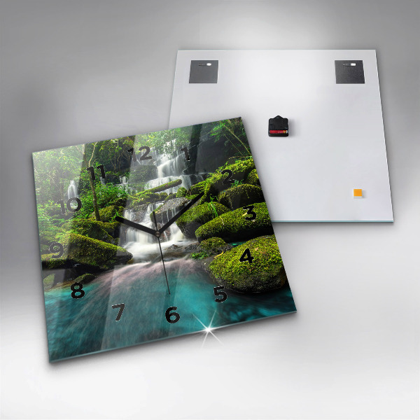 Square glass wall clock Waterfall Thailand