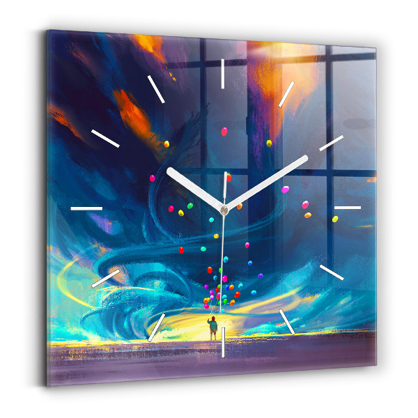 Square glass wall clock Baby and balloons