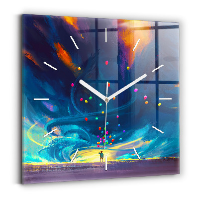 Square glass wall clock Baby and balloons