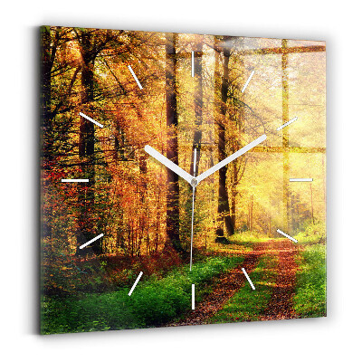 Square glass wall clock Autumn forest scenery