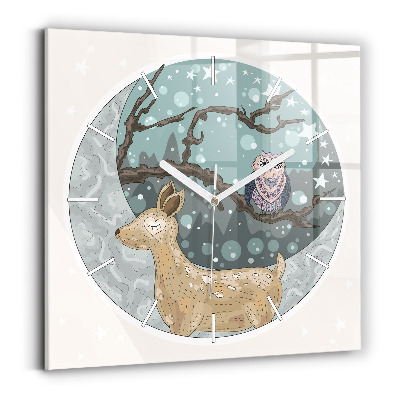 Square glass wall clock Nocturnal Animals and the Moon