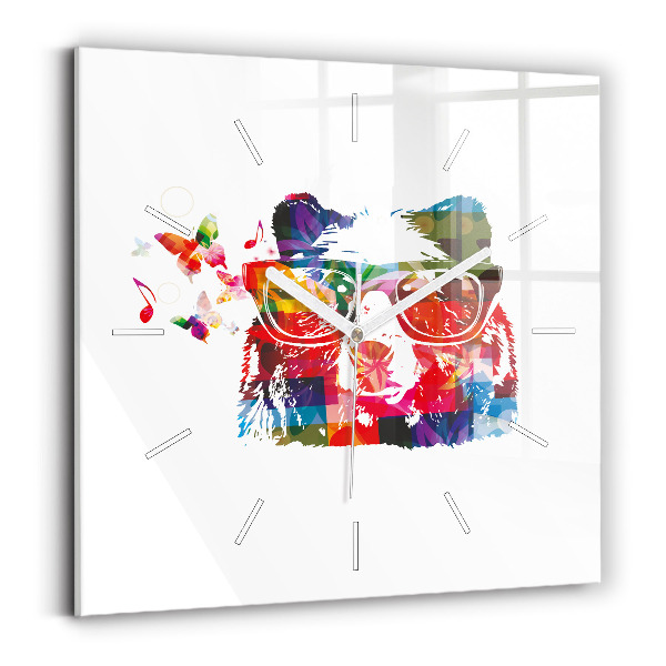Square glass wall clock Bear Head