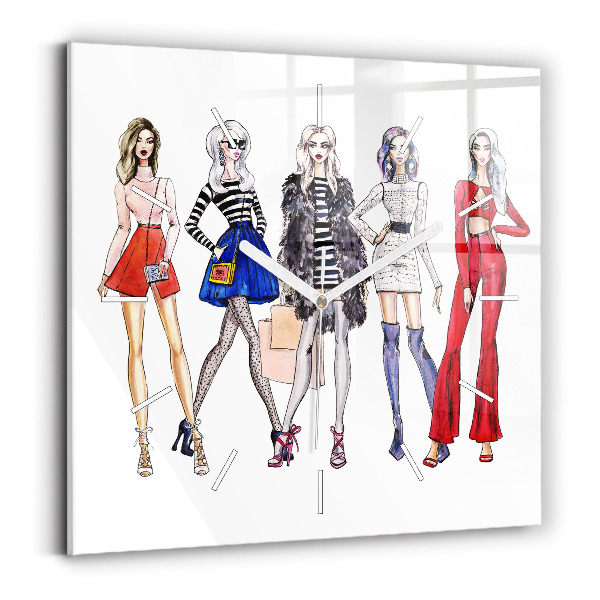 Square glass wall clock Fashionable girls