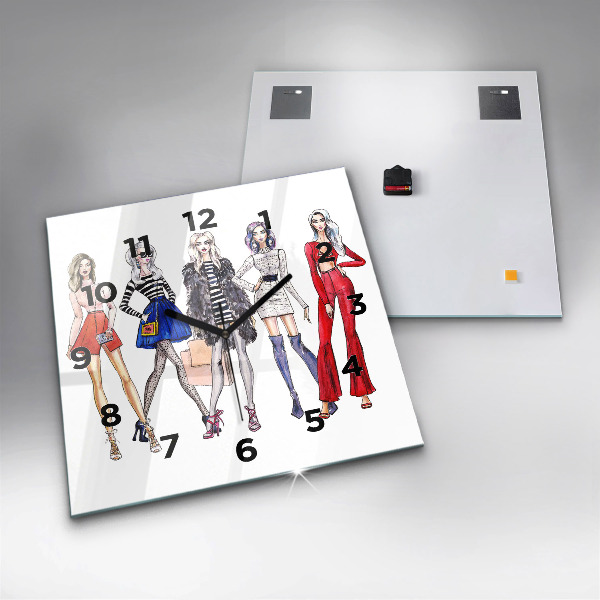 Square glass wall clock Fashionable girls