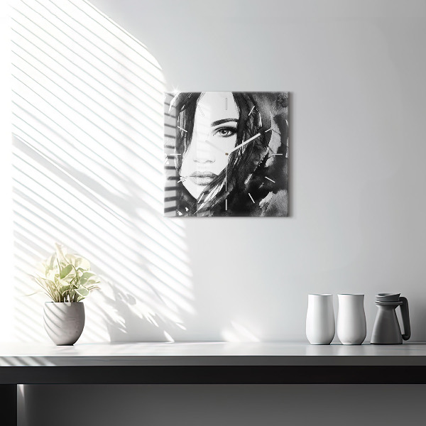 Square glass wall clock Portrait of a woman