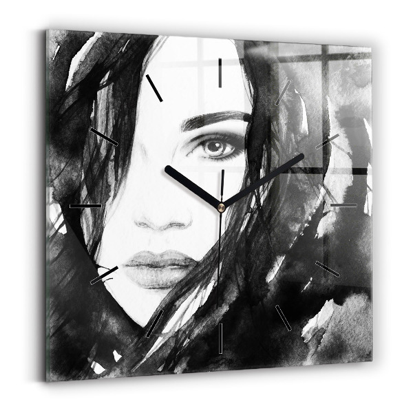 Square glass wall clock Portrait of a woman
