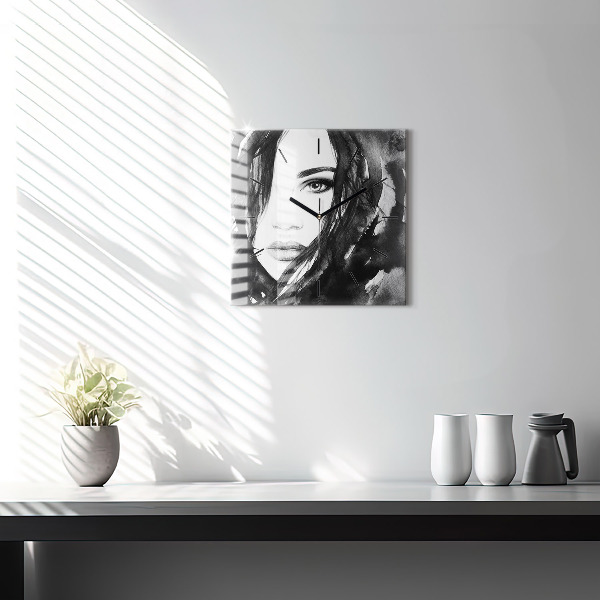 Square glass wall clock Portrait of a woman