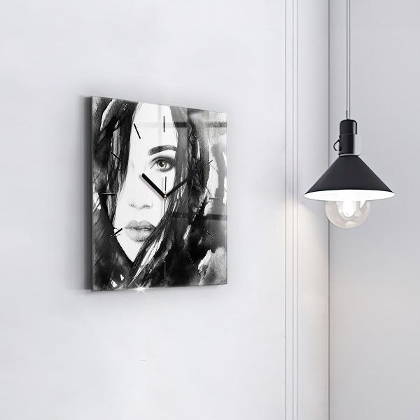 Square glass wall clock Portrait of a woman