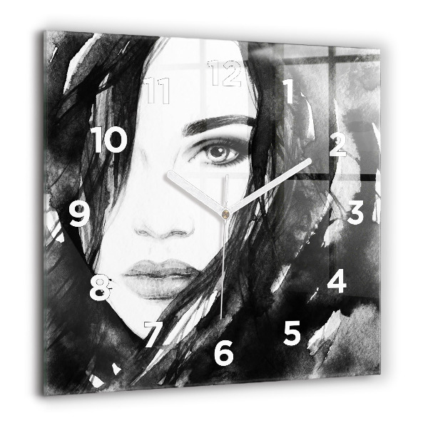 Square glass wall clock Portrait of a woman