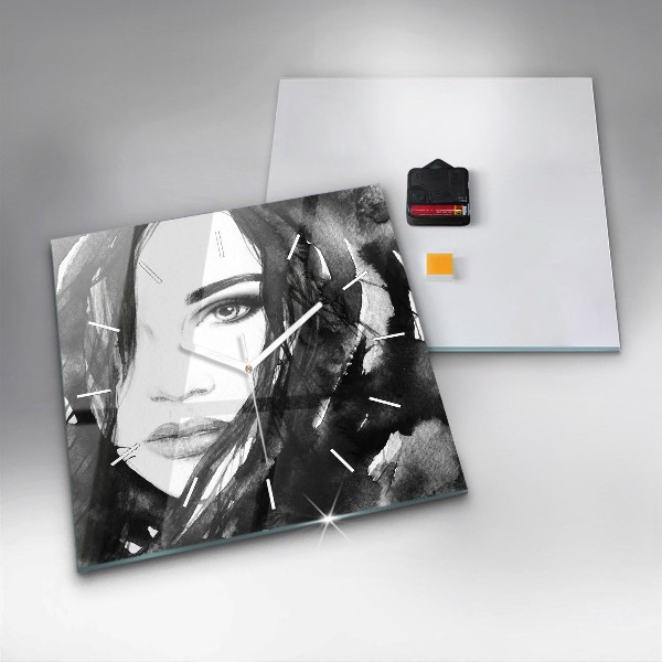 Square glass wall clock Portrait of a woman