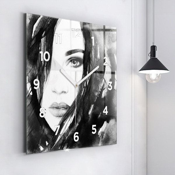 Square glass wall clock Portrait of a woman