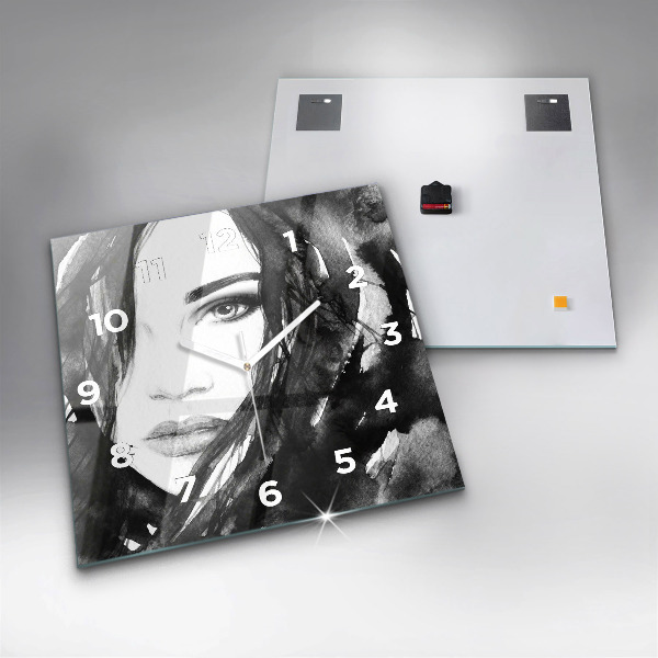 Square glass wall clock Portrait of a woman