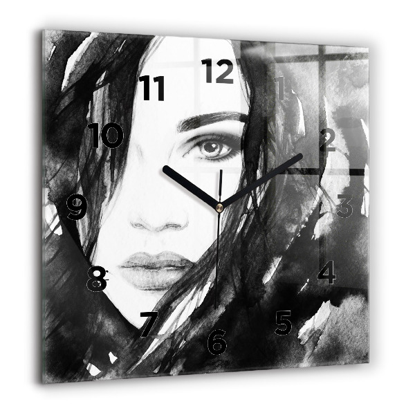 Square glass wall clock Portrait of a woman