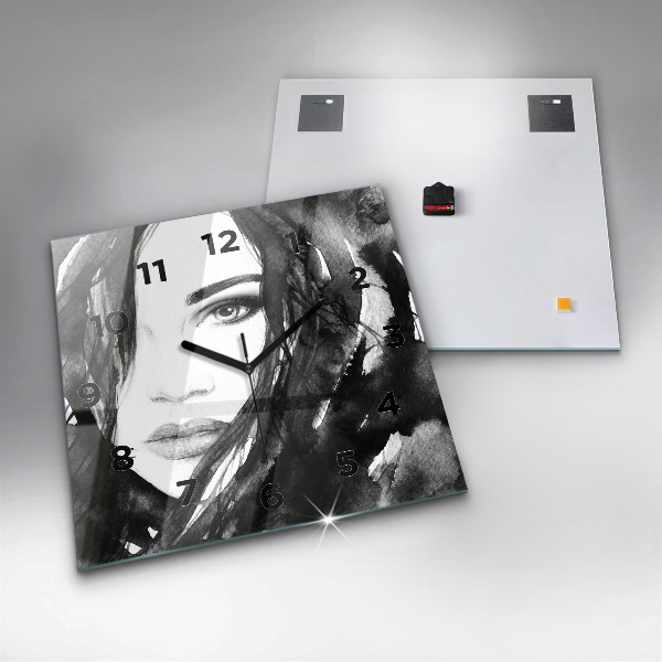 Square glass wall clock Portrait of a woman