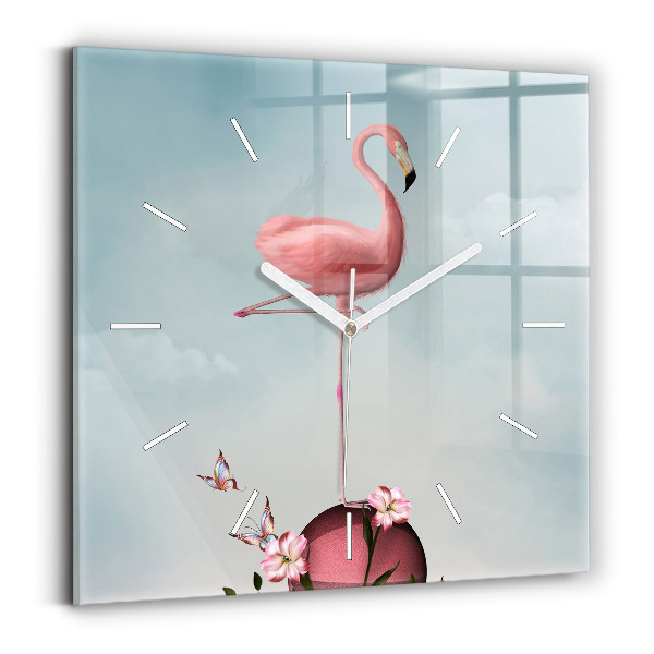 Square glass wall clock Surreal Flamingo
