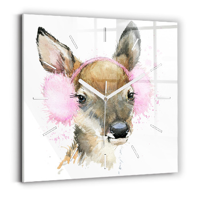 Square glass wall clock Forest deer