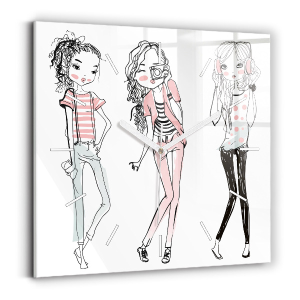 Square glass wall clock Women's fashion