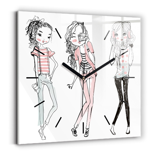 Square glass wall clock Women's fashion