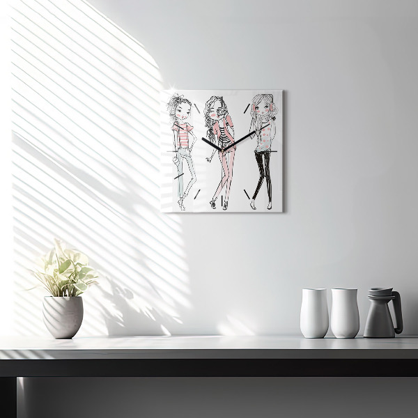 Square glass wall clock Women's fashion